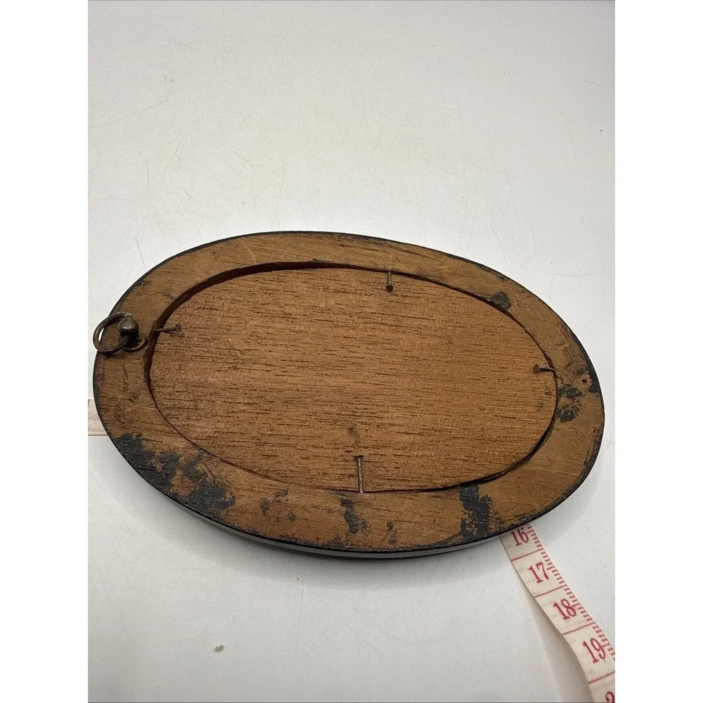 Antique Oval Picture Frame Black Wood Glass Vintage Baby Portrait